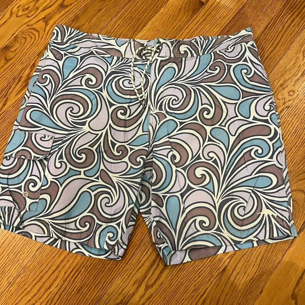 TOMMY BAHAMA Relax‎ Sailfish Logo Print Swim Trunks Teal/Turquoise SZ XL